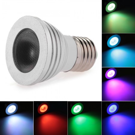 E27 3W RGB LED Spot Light Bulb Lamp AC 85-265V + 24 Key IR Remote Control