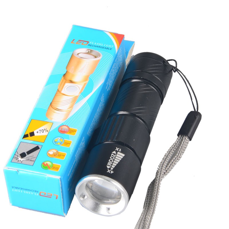 Zoom Dimmer LED Pocket Flashlight With USB Charger Portable LED Light Torch