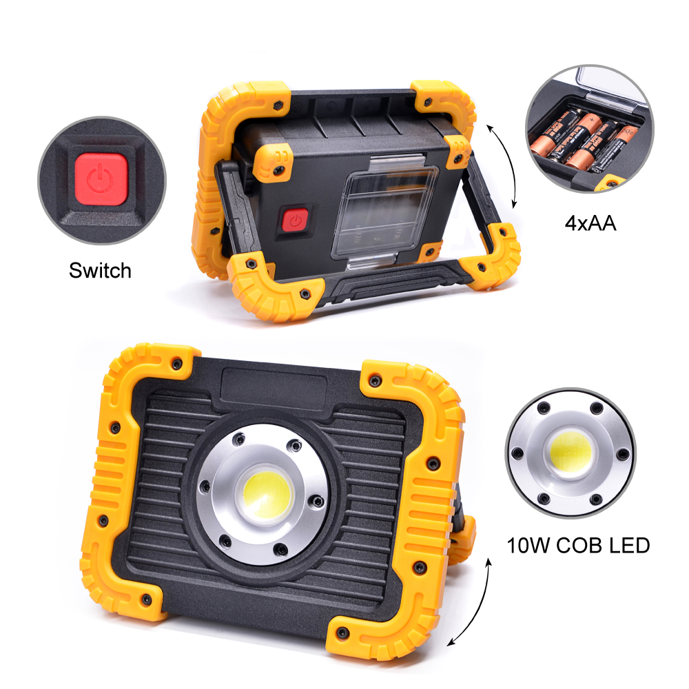 Outdoor Portable 450 lm Flash Lamp 4xAA or 18650 Battery Powered Cordless Worklight Garden Emergency 10W COB LED Work Light