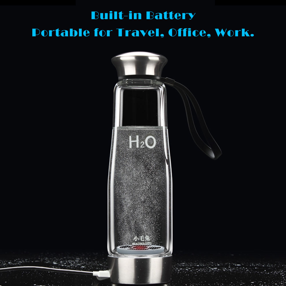 400ML USB Portable Hydrogen Rich Water Ionizer Bottle Maker Generator Rechargeable Glass Water Bottle Self-cleaning Function