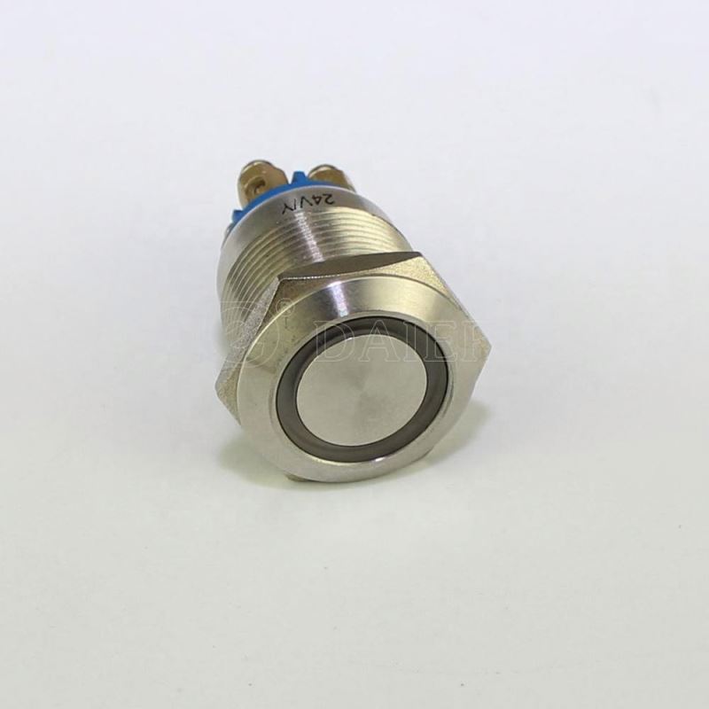 Flat Button Ring Illuminate Momentary Waterproof IP67 Metal 19MM Led Push Button Switch