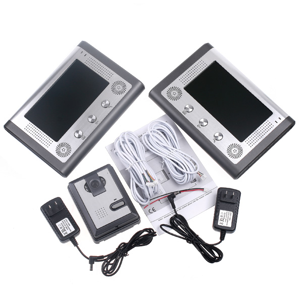 7 Inch Video Door Phone Doorbell Intercom Kit 1-camera 2-monitor Night Vision Handfree CMOS Visual Intercom