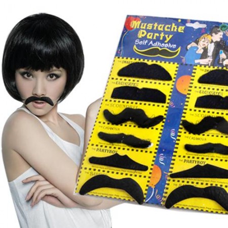 12 Black Fake Mustaches Costume Party Fun