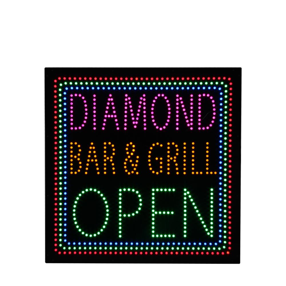 30*30 Inch Large Diamond Bar & Grill Open LED Business Advertising Display Board, Shining Lighted LED Open Signs