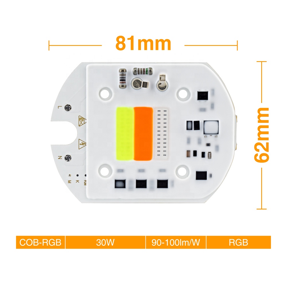 Auto RGB Color Changing 220V 30W COB Led Chip For Garden Lighting