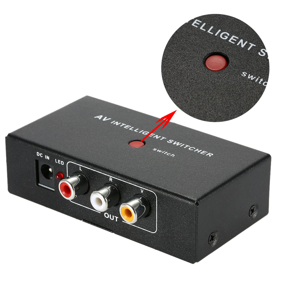 2 AV input to 1 output Channel Intelligent Switcher RCA Audio Video Auto Manual Button Control for Car DVD Camera Monitor