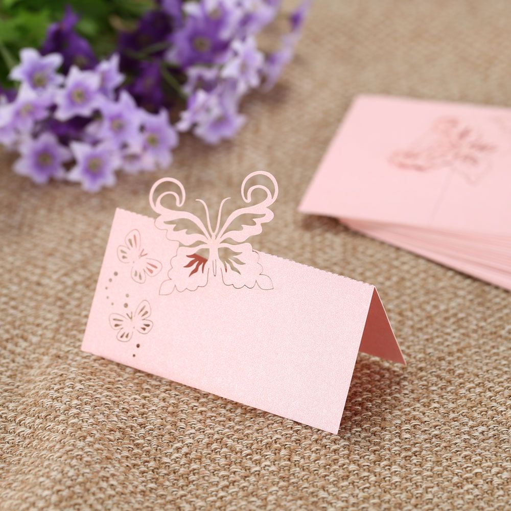 50pcs/lot Butterfly Shape Table Card Laser Cut Place Card Guest Name Holder Marriage Party Feast Favors
