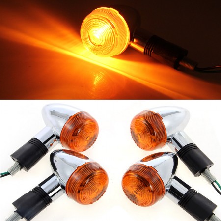 Astra Depot 4 Amber Lens Chrome Housing Bullet Front Rear Turn Signal Blinker Indicator Light For Motorcycle Street Standard Cus
