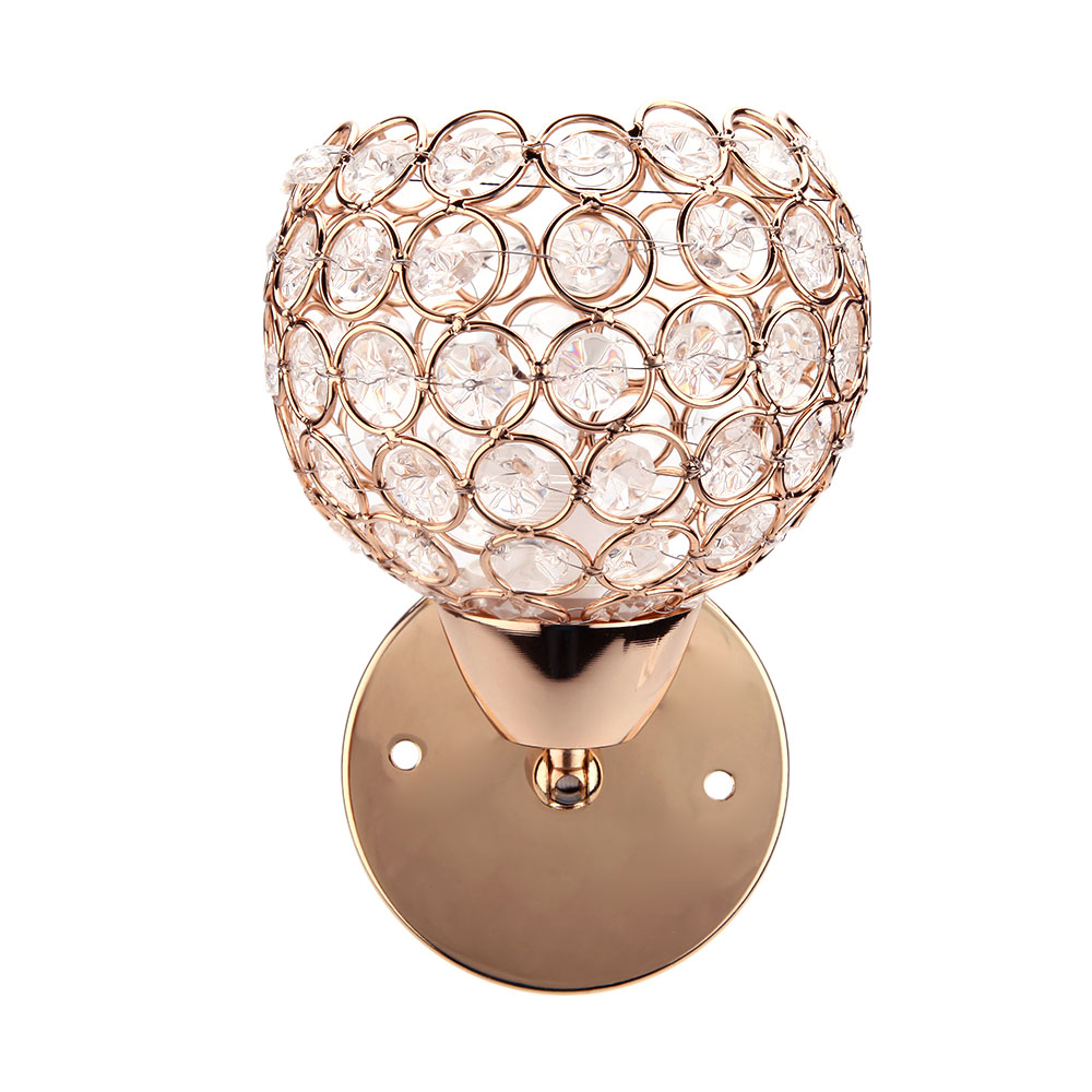 Modern Indoor Decorative Luxury Crystal Wall Bracket Lamp Shade Cover for Bedside Bedroom Stair E14 Single Base Gold Color