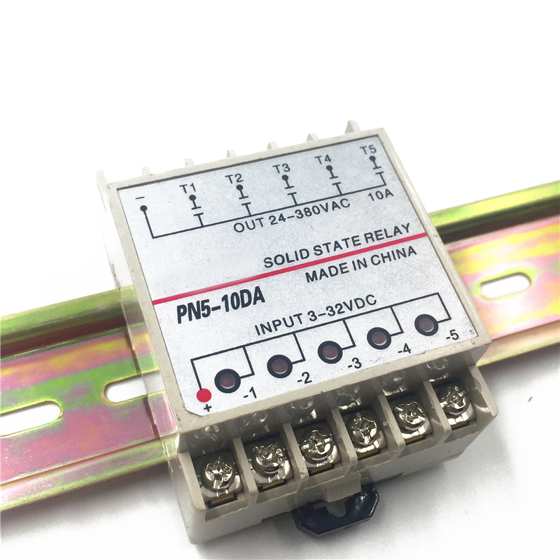 PN5-10DA Din Rail SSR 5 Channel Quintuplicate Five Input Output 24VDC Single Phase DC to AC 10A Solid State Relay