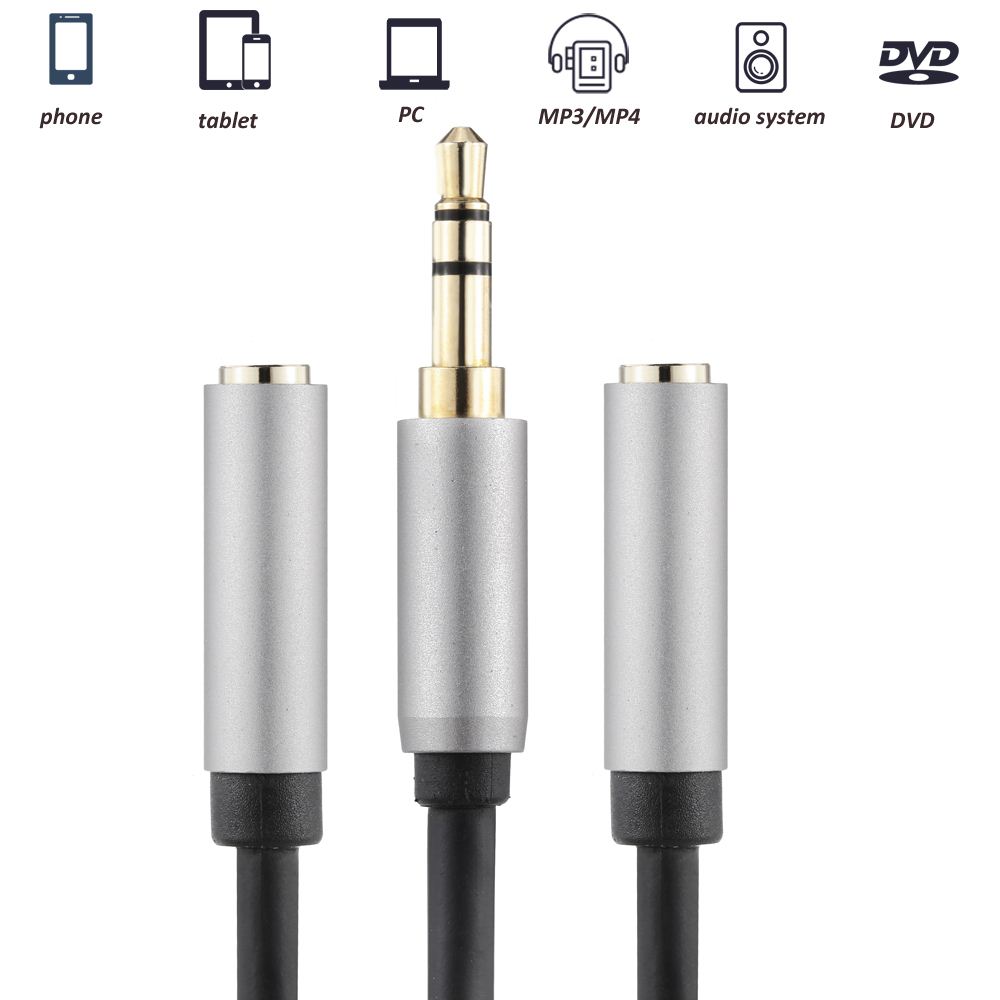 3.5mm HiFi Audio Stereo Y Splitter Adapter Cable 3.5mm Male to 2 Port 3.5mm Female for iPhone/iPod/Earphone/Headset/Headphone