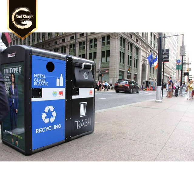 Powder coated antirust outdoor 13 gallon street garbage can metal waste bin park trash can