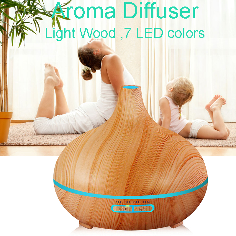 Most Popular Wood Grain Cool Mist Humidifier Young Living Fresh Air Humidifier 7 Changing Color Household Humidifier