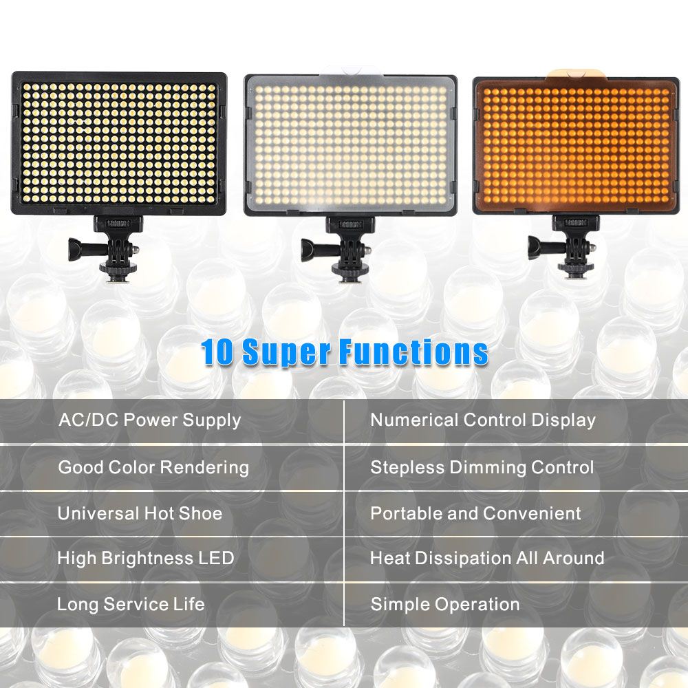 PT-308S Inset w/ 308pcs LEDs Ultra-thin & Portable LED Video Light 5600K 2400 Lumens Dimmable Camera Video Fill Light