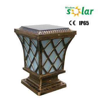 Top level antique Brass finish solar pillar lights solar outdoor light solar post cap light