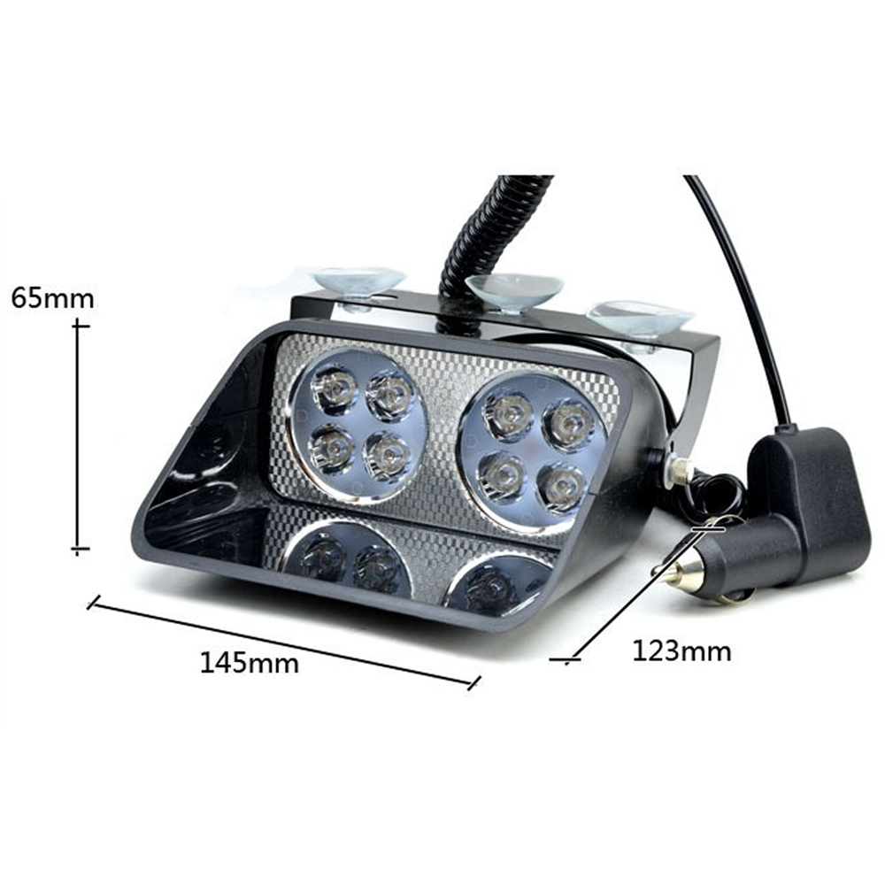 8LED Car Strobe Light sucker Highlight scoop Police Lights Warning Fog front glass Flashing Red and blue