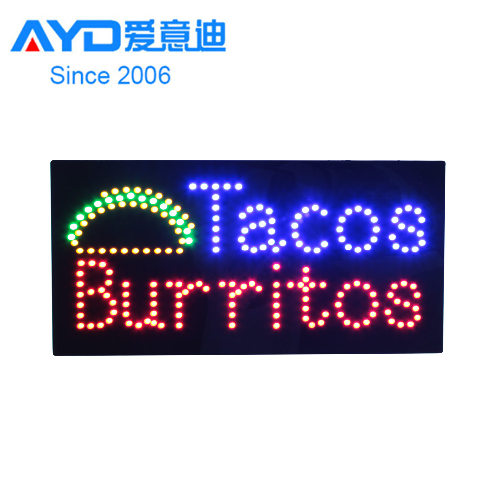 Hidly 12*24'' Tacos Burritos LED Open Sign, Super Bright LED Display Board Advertising Acrylic LED Sign