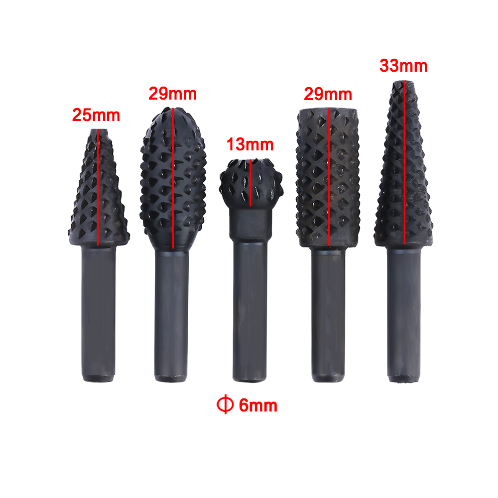 5pcs Steel Rotary Rasp File 1/4 Shank Rotary Craft Files Rasp Burrs Wood Bits Grinding Power Woodworking Hand Tool