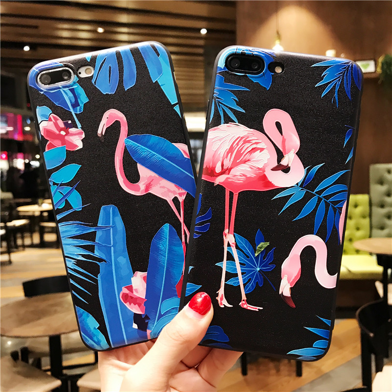 For Apple iPhone 8 Matte TPU Cell Phone Case , 3D Relief Flamingo Mobile Phone Shell for iPhone 7 Plus