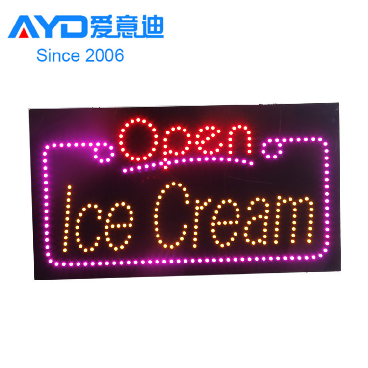 Ice Cream Shop 17*31 Inch Indoor Advertising  LED Open Sign Board with High Brightness for Ice Cream Shop, Smoothies