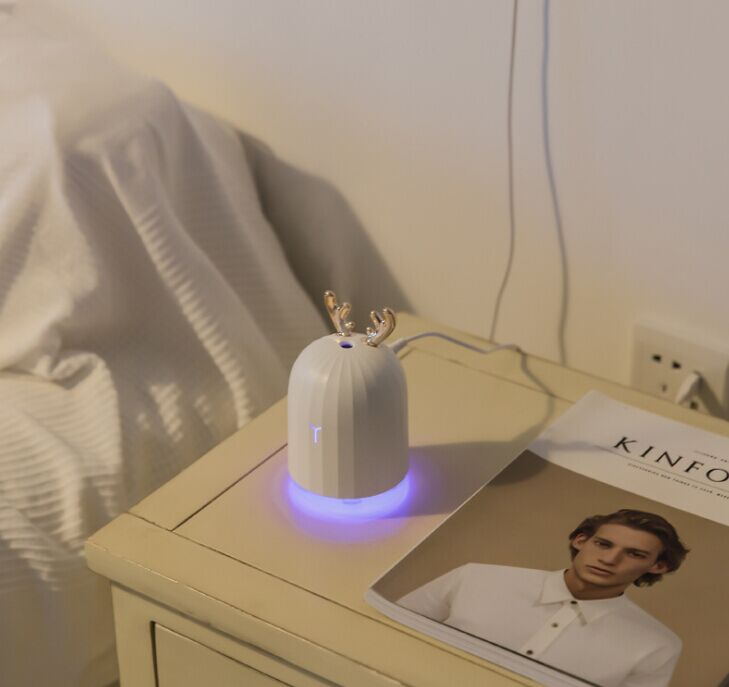 Pink Lovely Christmas Deer Humidifier,Elk Ears 7 color LED change Table Lamp Humidifiers for Aromatherapy