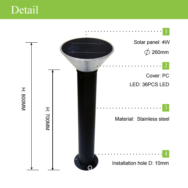 Excellent quality aluminum garden solar lights solar garden waterproof garden bollard light