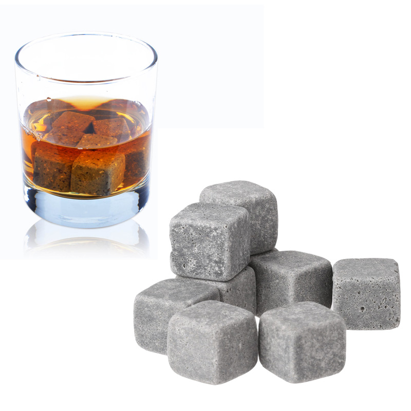 Hot 9pcs/lot Whiskey Stones Ice Stones Drinks Cooler Cubes Beer Rocks Granite Pouch Drink Cooling Ice Melts Whisky Stones