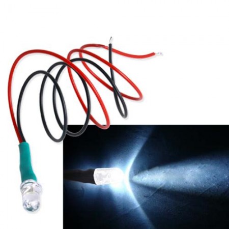 20 LED 5mm 25cm PRE WIRED 12 VOLT WHITE Lamp DC 12V