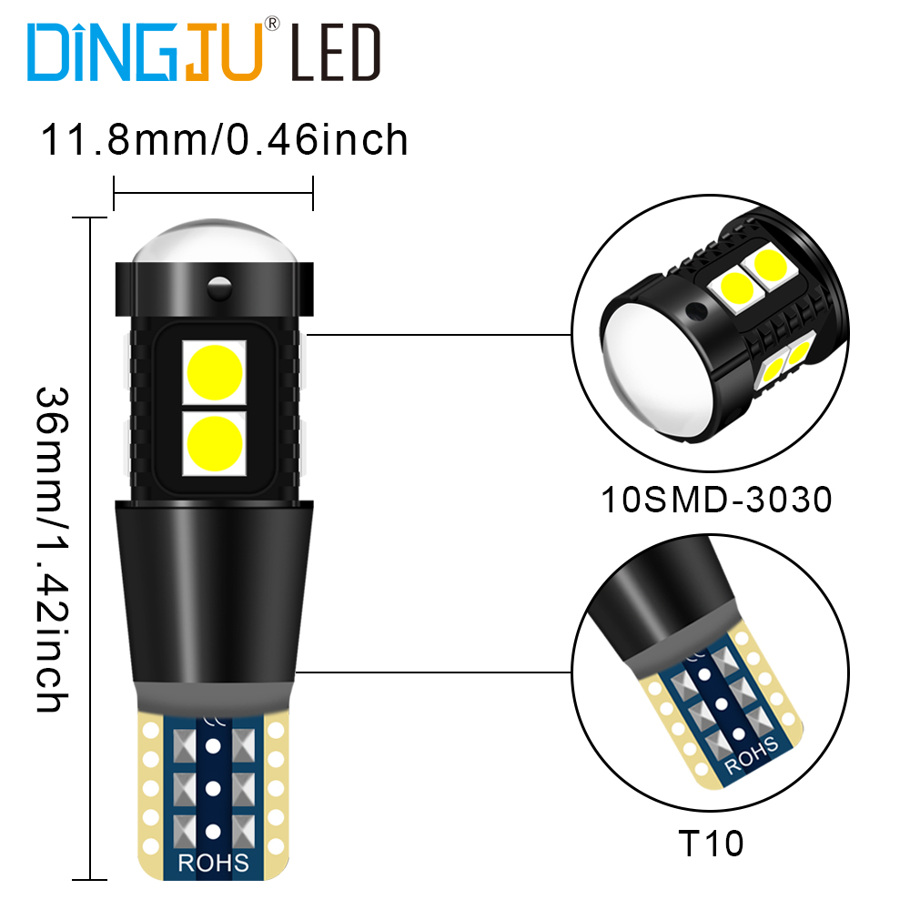 Manufactory Direct T10 W5w 3030 10smd Decoding Light Adapter Led Bulb 12v 1.6w Instrument Indicator Lamp Remote Factory Prices