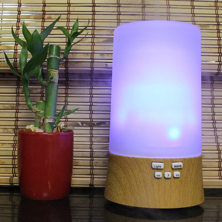 High Quality Wood Glass Essential Oil Mist Purifier Humidifier Lamp Ultrasonic Diffuser with Stream or Bird Sound