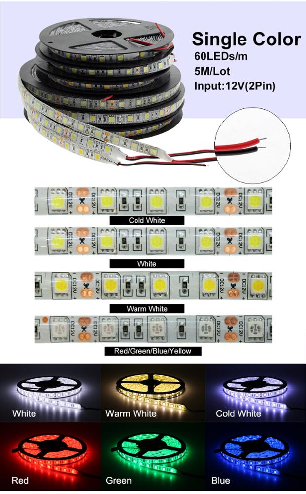 Fullset of SMD 5050 12V LED Strip Flexible Light 60leds/m Waterproof Led Tape LED Light with power supply and controller box