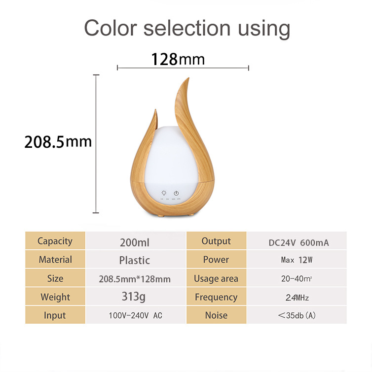 Adjustable Mist 200ml Ultrasonic Aroma Oils Diffuser with Auto Shut Off When Waterless