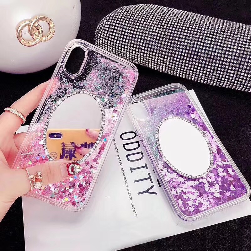 Girl Quicksand Phone Case Cover with Diamond Mirror for Samsung Galaxy S7 edge , for iPhone Xr Case Bling