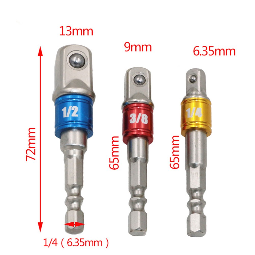 3PCS 1/4 3/8 1/2 Wrench Socket Adapter colorful Spring Loaded Ball Chrome Vanadium Steel Socket Adapter drill ratchet power tool