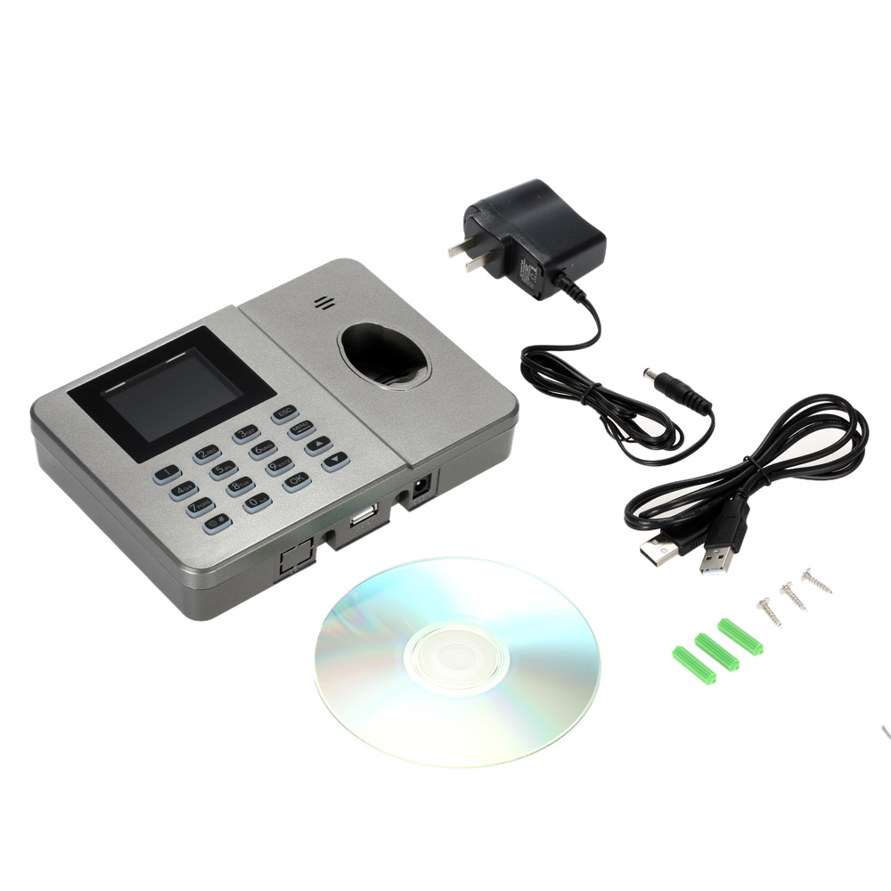 2.4 TFT LCD Display Single Fingerprint Attendance Machine DC 5V/1A Time Clock Recorder Employee Check-in Reader US/EU Plug