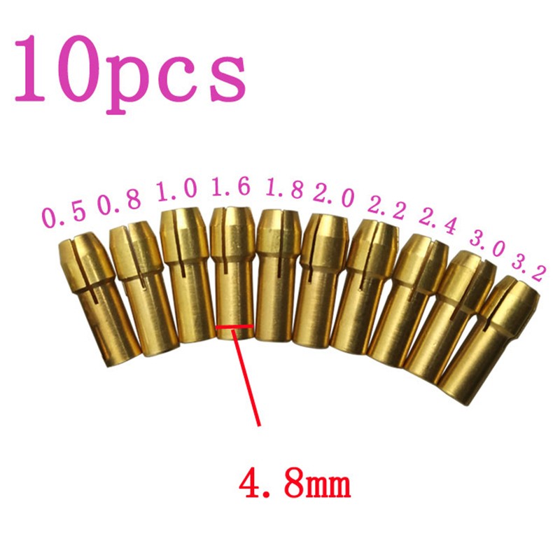 10Pcs 0.5-3.2mm Micro Twist Hand Drill Kit Chuck Electric Drill Bit Collet 4.8mm