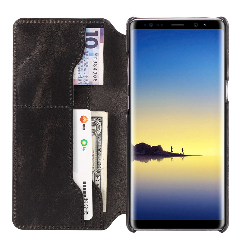 Genuine Leather Note 8 Case , Magnetic Flip Real Leather Card Holder Phone Case for Samsung Galaxy Note 8