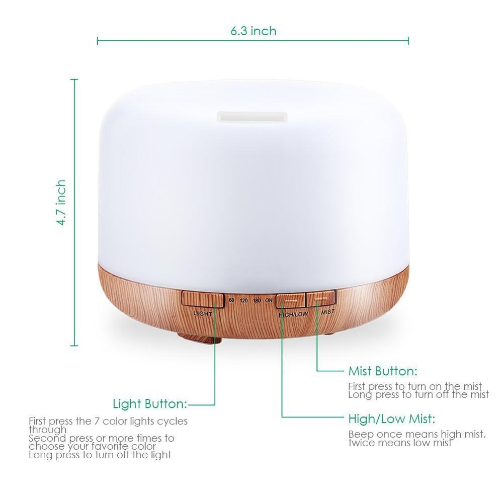 500ml Ultrasonic Essential Oil Diffuser Aroma Cool Mist Humidifier  with 7 Colors Led lamp