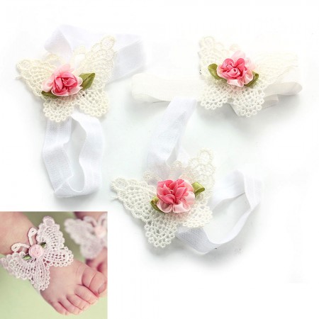 Three-Piece Cute Baby Butterfly Headwear Foot Flower Photograph Photo Prop Pink