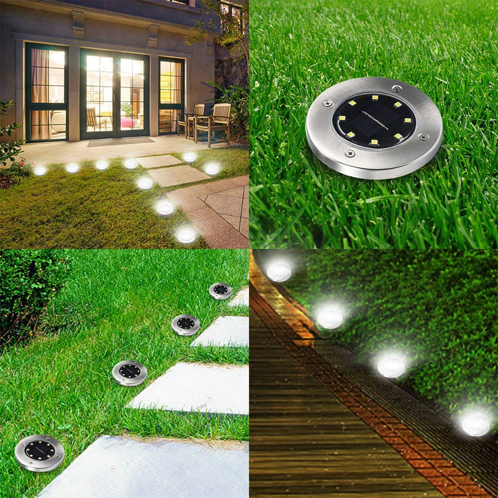 8 LED IP65 Waterproof Solar Powered Disk Lights for Garden