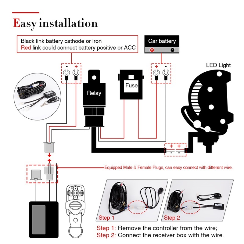 Wire Relay Harness Remote Controller 100W 72W 36W 108W 27W 18W 120W 300W 200W 48W OffRoad LED Work Light Bar for  ATV UAZ