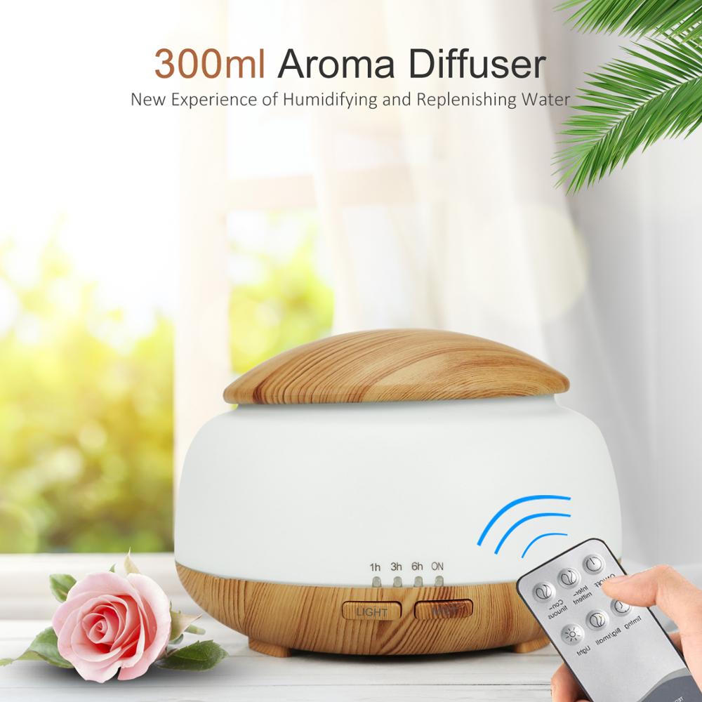 Remote Control 300ml Light Wood Grain Creative Design Ultrasonic Aroma Diffuser Cool Mist Humidifier