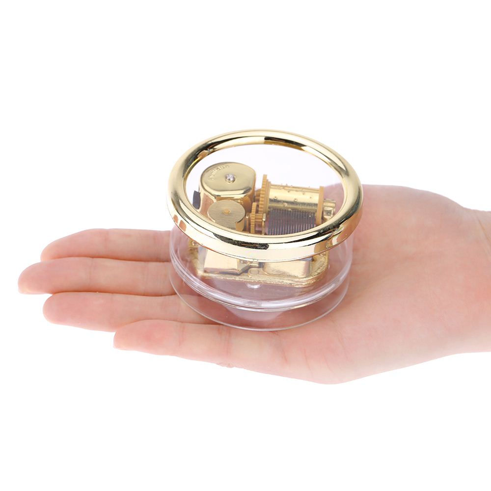 Acrylic Cylinder Windup Music Box 18 Notes Movement Gold Melody Castle in the Sky Delicate Design