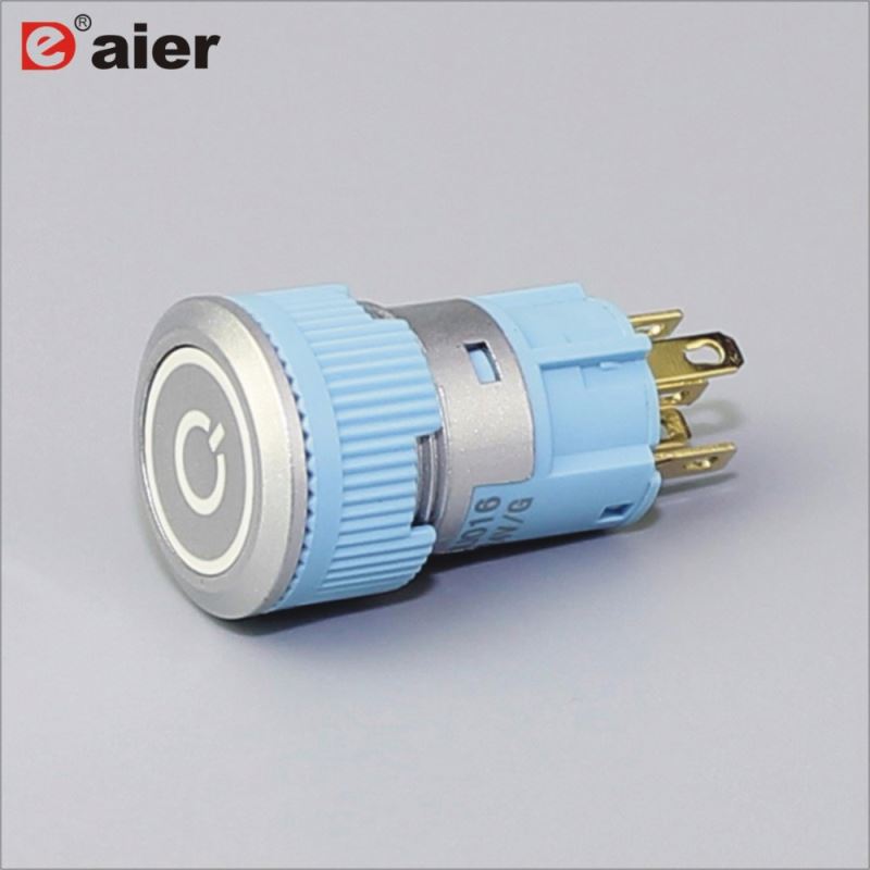 16mm Flat Button Ring Illuminated With Power Logo SPDT Momentary IP67 Silver Color Plastic Push Button Switch