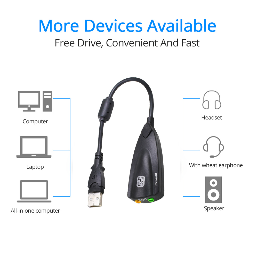 Promotion 5HV2 External usb sound card 7.1 with 3.5mm audio interface adapter for headphone speakers laptop Computer PC