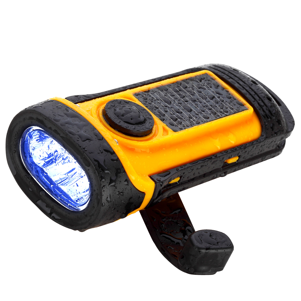 Emergency Waterproof 3 LED Flashlight Solar Powered LED Torch Hand Crank Rechargeable Flashlight