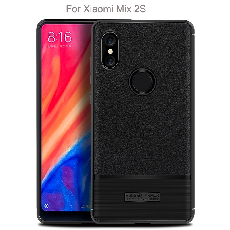 High quality Litchi pattern Soft Tpu case for Xiaomi Mi Mix 2S Cover