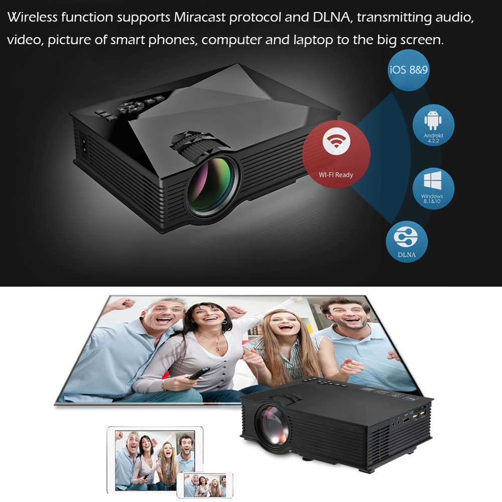 UC46 Mini LED Projector Full HD 1080P Proyector 1200 Lumens DLNA Miracast WiFi Display USB VGA Input Home Cinema Video Projector