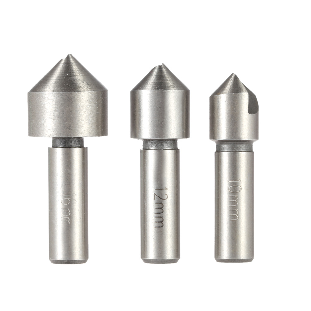 3pcs/set Single Flute 90 DegreeHigh-speed Steel Chamfer Reamer Round Shank Countersink Set Chamfering Cutter Bit Set Hole Saw