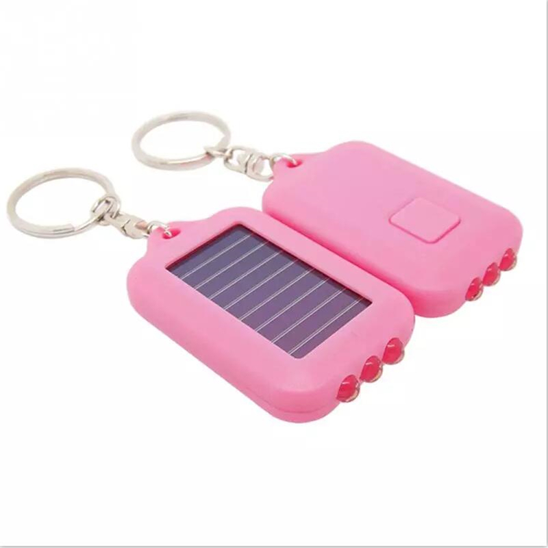 Mini LED Solar Flashlight Torch Light Bulb Portable Solar Power Rechargeable 3 LED Lamp Flashlight Keychain Torch Ring Holder